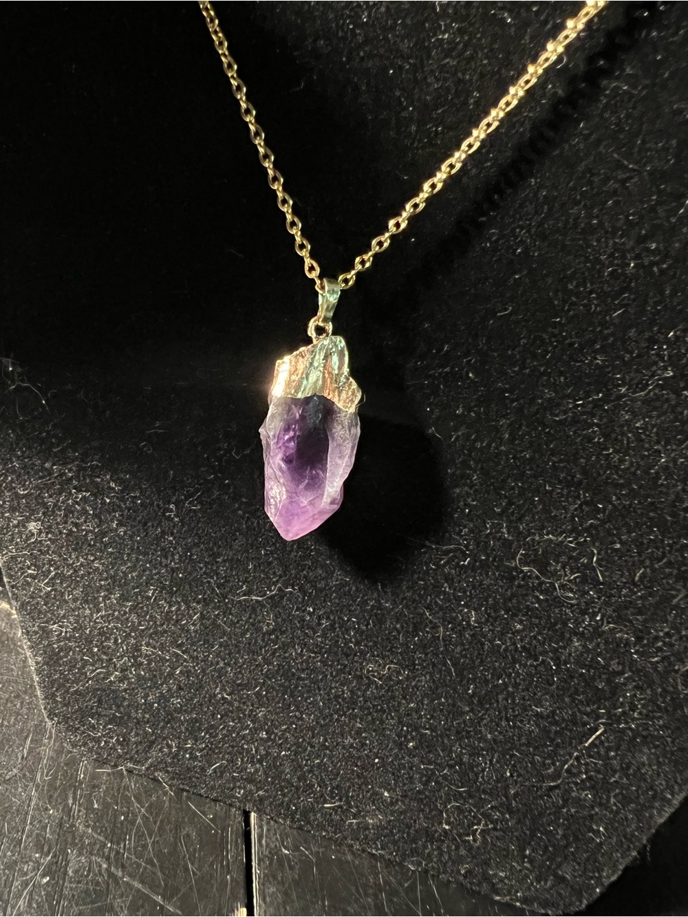 Raw Amethyst Crystal Pendant Necklace | 24” Gold Stainless Steel Chain - Picture 5 of 6